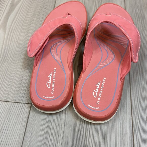 NEW CLARKS Women's Cloudsteppers Glide Post Strawberry Pink Flip Flops Size 11M - Picture 6 of 9